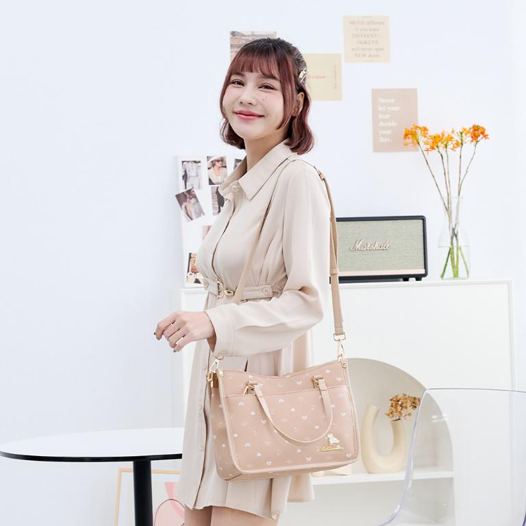 B.S.D.S冰山袋鼠 - 布朗小姐 - 甜美實搭方型托特包 - 粉杏色【6156-C】