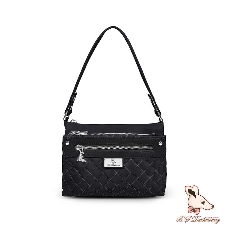 B.S.D.S冰山袋鼠 - 漫遊城市 - 小菱格實搭斜肩包 - 沉穩黑【Z8022-AK】