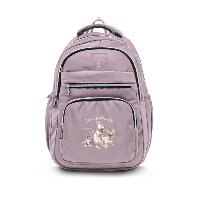 B.S.D.S冰山袋鼠 - 動物派對 - 輕旅多層大容量附插袋後背包 - 粉紫色【Z1810-3P】