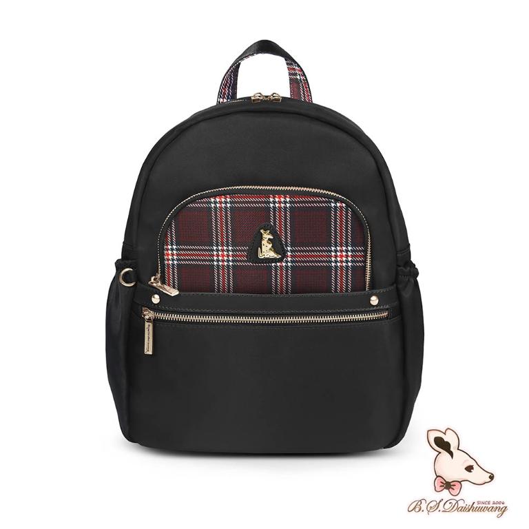 B.S.D.S冰山袋鼠 - 都會名伶 - 英倫風多口袋附插袋後背包 - 紅格黑【K116KR】