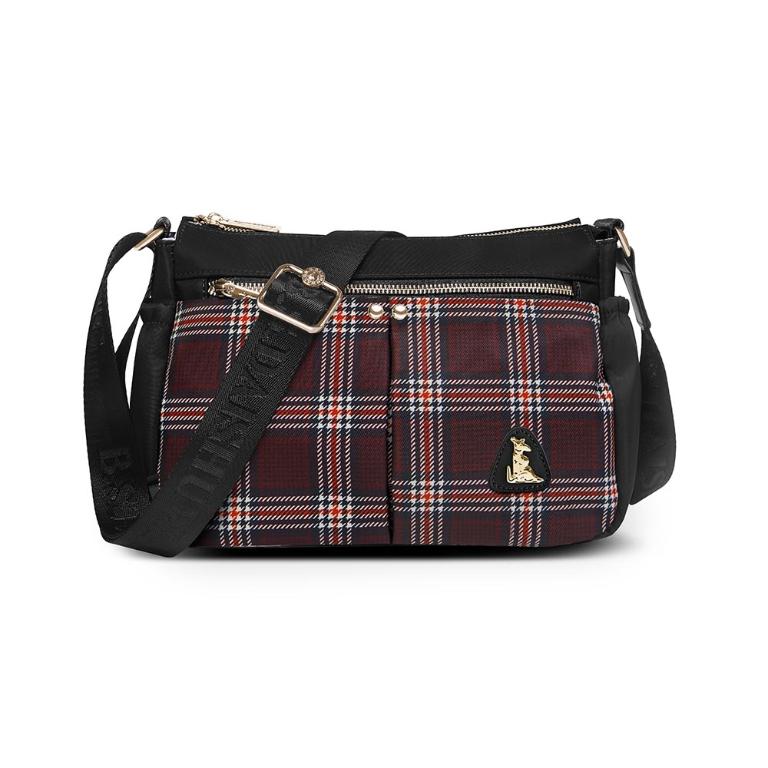 B.S.D.S冰山袋鼠 - 都會名伶 - 英倫風多層收納斜背包 - 紅格黑【K095KR】