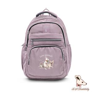 B.S.D.S冰山袋鼠 - 動物派對 - 輕旅多層大容量附插袋後背包 - 粉紫色【Z1810-3P】