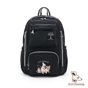 B.S.D.S冰山袋鼠 - 動物派對 - 輕旅大容量附插袋後背包 - 霧黑色【Z060-3K】