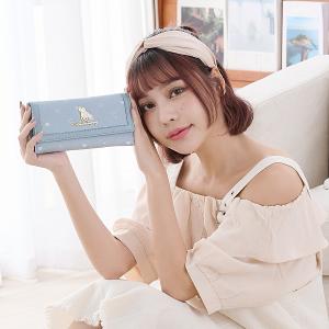 B.S.D.S冰山袋鼠 - 布朗小姐 - 甜美三折蓋釦長夾 - 霧藍色【918-LB】