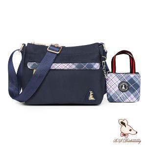 B.S.D.S冰山袋鼠 - 都會名伶 - 英倫風輕量多層斜背包 - 古典藍【K9001B】