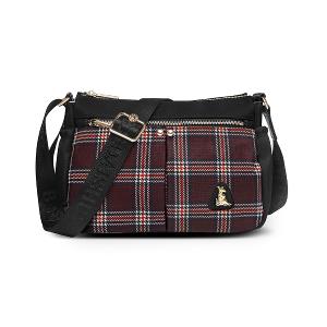 B.S.D.S冰山袋鼠 - 都會名伶 - 英倫風多層收納斜背包 - 紅格黑【K095KR】