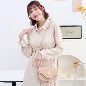 B.S.D.S冰山袋鼠 - 布朗小姐 - 甜美金鍊斜背馬鞍包 - 粉杏色【6155-C】