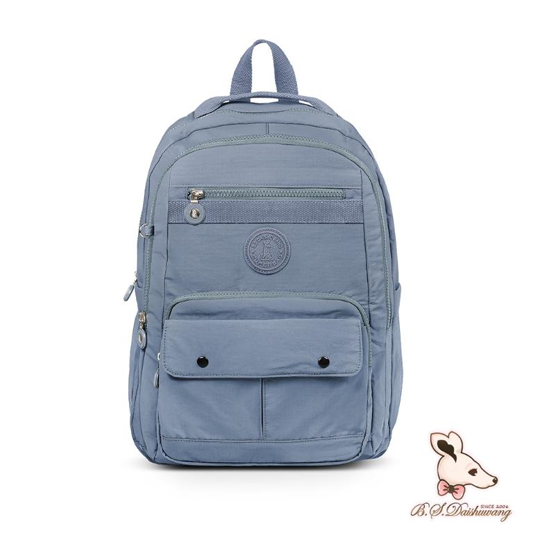 B.S.D.S冰山袋鼠 - 樂活遊記 - 格紋多口袋附插袋胸扣後背包 - 藍色【X1123B】