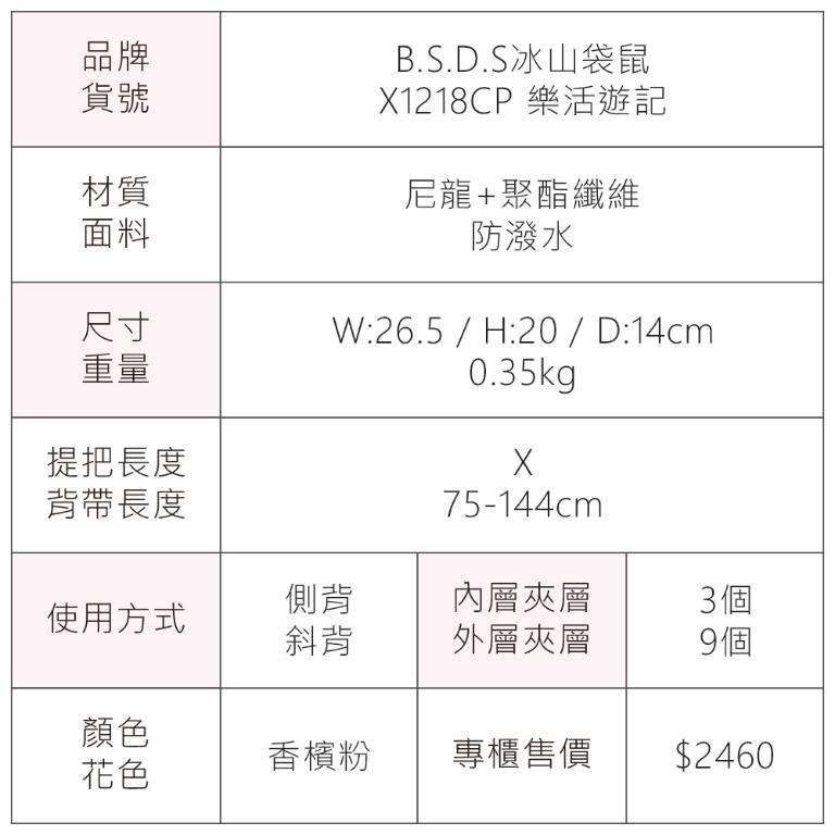 B.S.D.S冰山袋鼠 - 樂活遊記 - 格紋造型收納斜背包 - 香檳粉【X1218CP】