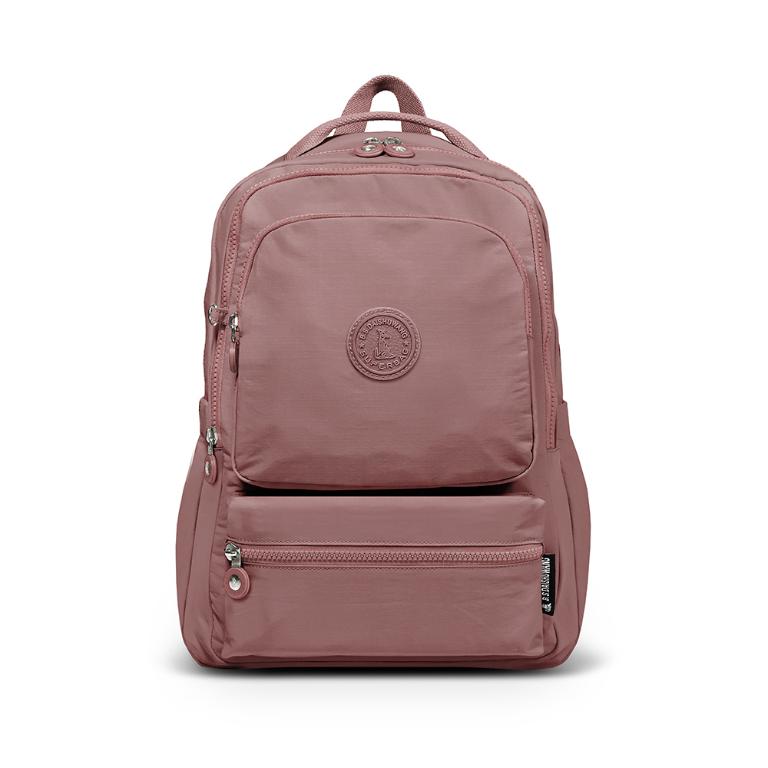 B.S.D.S冰山袋鼠 - 樂活遊記 - 格紋多夾層附插袋胸扣後背包 - 香檳粉【X1251CP】