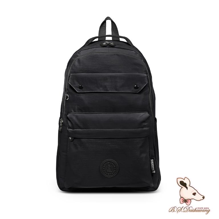 B.S.D.S冰山袋鼠 - 樂活遊記 - 格紋大容量附插袋胸扣後背包 - 黑色【X1250K】