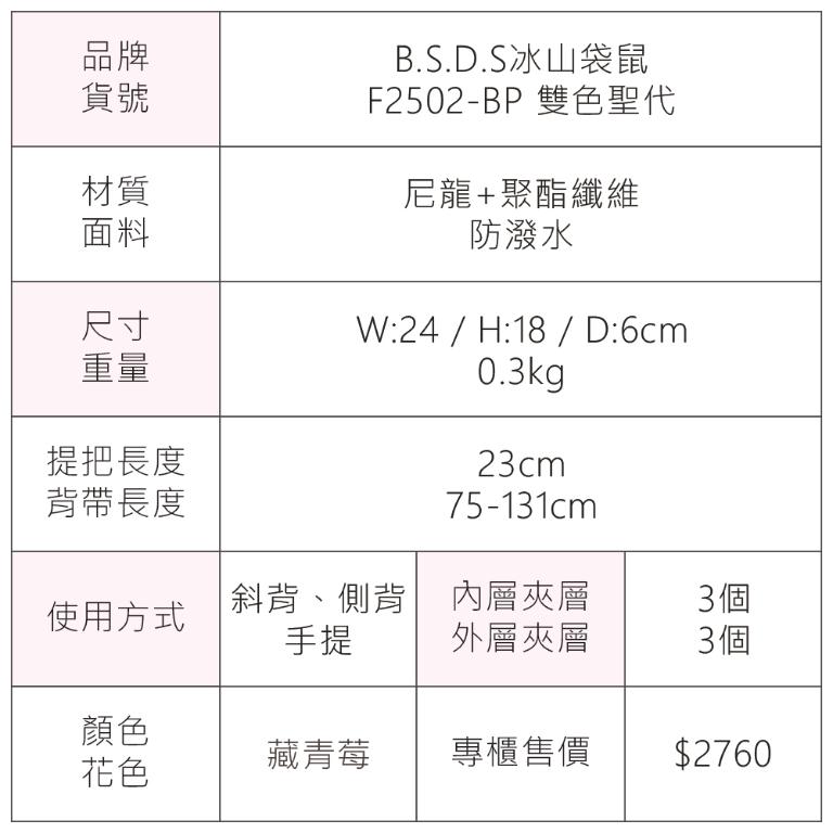 B.S.D.S冰山袋鼠 - 雙色聖代 - 玩色實搭輕量斜肩包 - 藏青莓【F2502-BP】