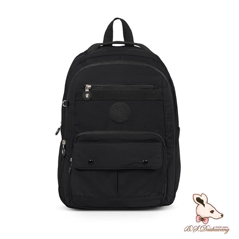 B.S.D.S冰山袋鼠 - 樂活遊記 - 格紋多口袋附插袋胸扣後背包 - 黑色【X1123K】