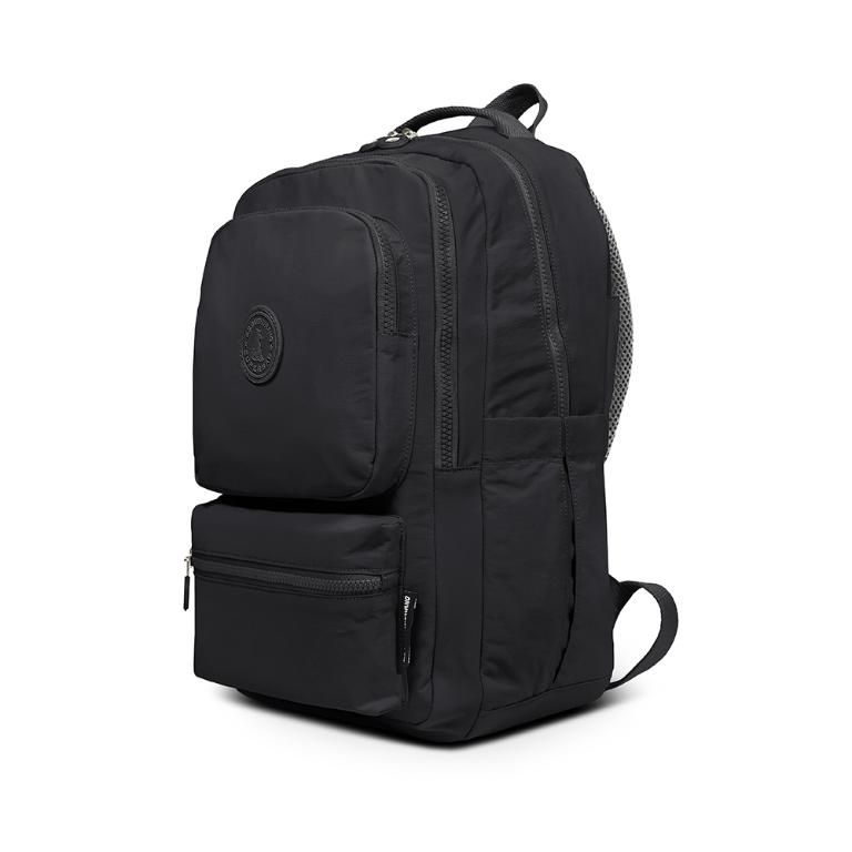 B.S.D.S冰山袋鼠 - 樂活遊記 - 格紋多夾層附插袋胸扣後背包 - 黑色【X1251K】