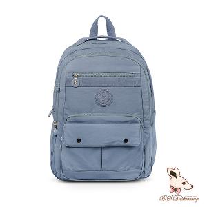 B.S.D.S冰山袋鼠 - 樂活遊記 - 格紋多口袋附插袋胸扣後背包 - 藍色【X1123B】