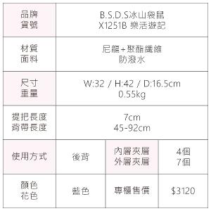 B.S.D.S冰山袋鼠 - 樂活遊記 - 格紋多夾層附插袋胸扣後背包 - 藍色【X1251B】