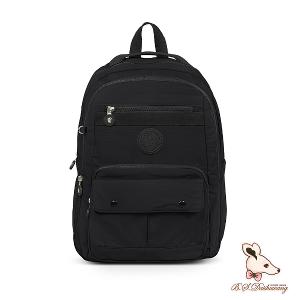 B.S.D.S冰山袋鼠 - 樂活遊記 - 格紋多口袋附插袋胸扣後背包 - 黑色【X1123K】
