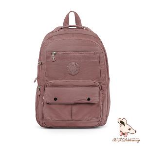 B.S.D.S冰山袋鼠 - 樂活遊記 - 格紋多口袋附插袋胸扣後背包 - 香檳粉【X1123CP】
