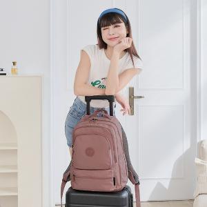 B.S.D.S冰山袋鼠 - 樂活遊記 - 格紋多夾層附插袋胸扣後背包 - 香檳粉【X1251CP】