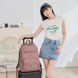 B.S.D.S冰山袋鼠 - 樂活遊記 - 格紋多口袋附插袋胸扣後背包 - 香檳粉【X1123CP】