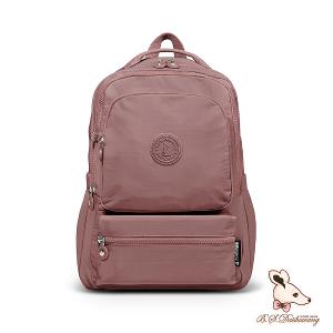 B.S.D.S冰山袋鼠 - 樂活遊記 - 格紋多夾層附插袋胸扣後背包 - 香檳粉【X1251CP】