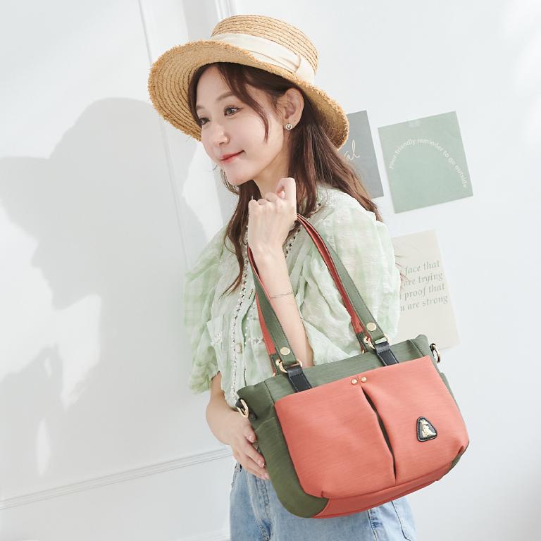 B.S.D.S冰山袋鼠 - 玩色主義 - 雙色輕量多層托特包 - 甜柚綠【9010-OG】