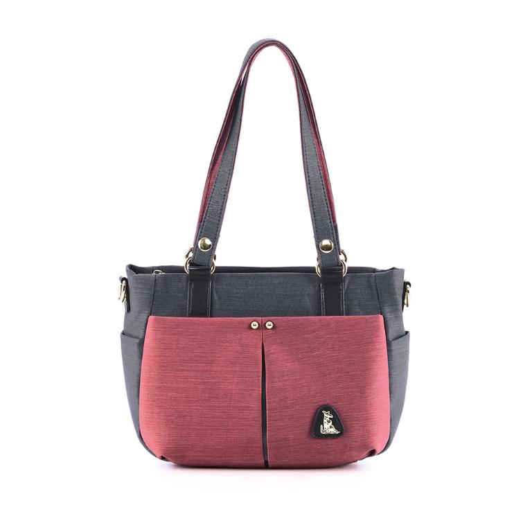 B.S.D.S冰山袋鼠 - 玩色主義 - 雙色輕量多層托特包 - 酒紅灰【9010-RG】
