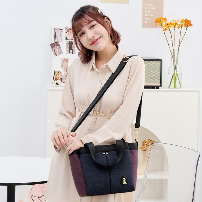 B.S.D.S冰山袋鼠 - 玩色主義 - 雙色輕量多層購物包 - 野莓黑【9012-KU】