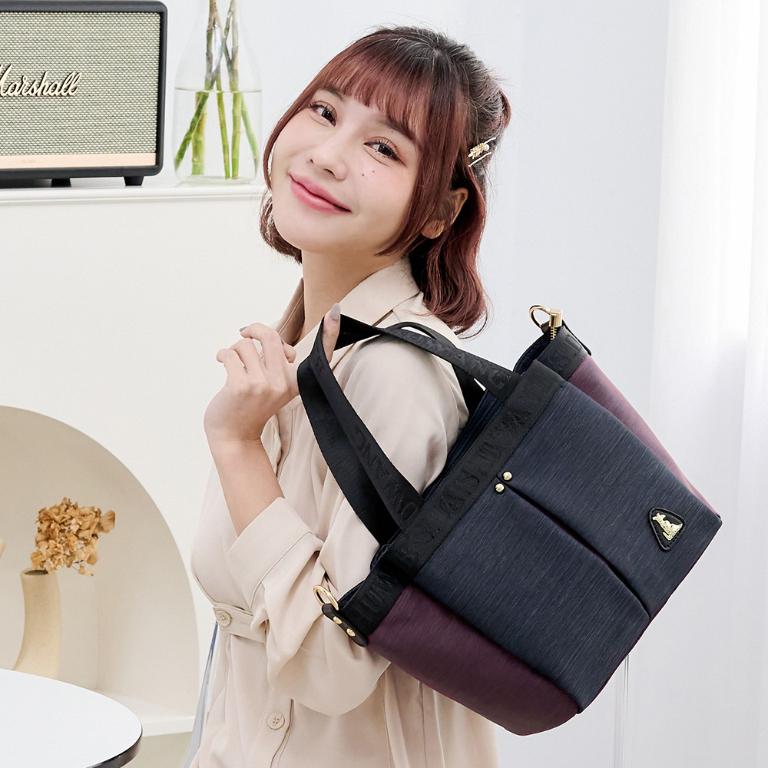 B.S.D.S冰山袋鼠 - 玩色主義 - 雙色輕量多層購物包 - 野莓黑【9012-KU】