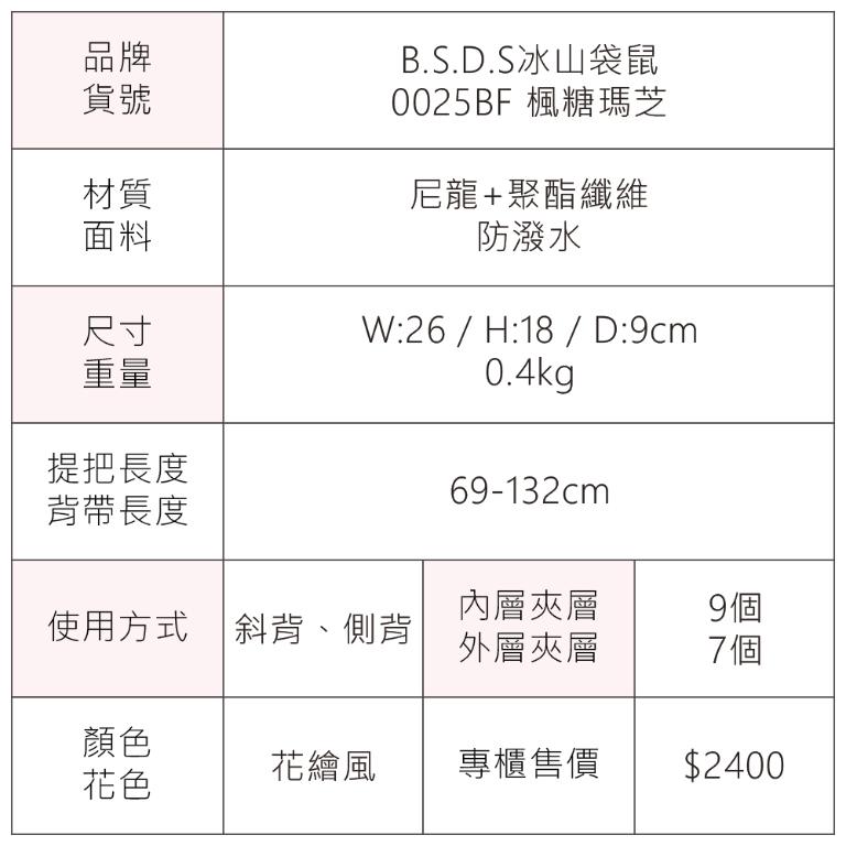 B.S.D.S冰山袋鼠 - 楓糖瑪芝 - 休閒多隔層斜背包 - 花繪風【0025BF】