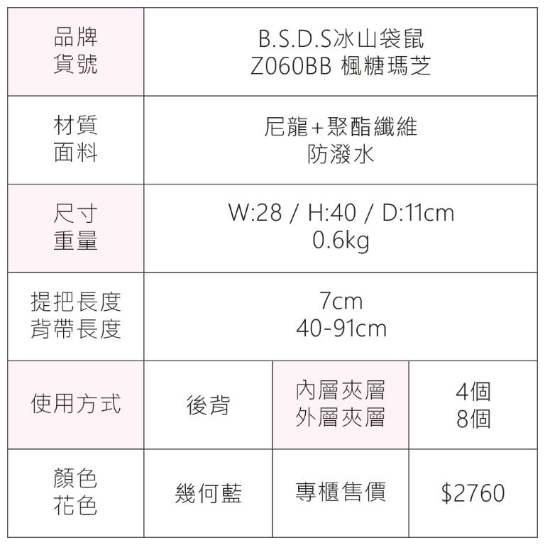 B.S.D.S冰山袋鼠 - 楓糖瑪芝 - 大容量附插袋後背包 - 幾何藍【Z060BB】