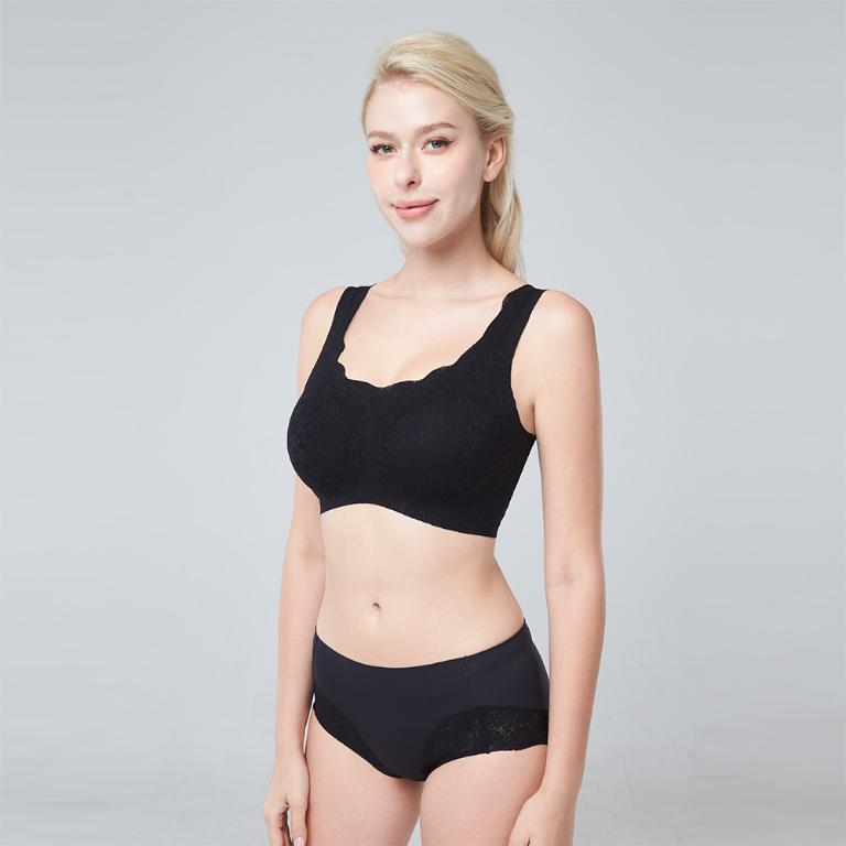 【思薇爾】Love myself系列M-3XL無鋼圈蕾絲舒適包覆無痕短背心(黑色)