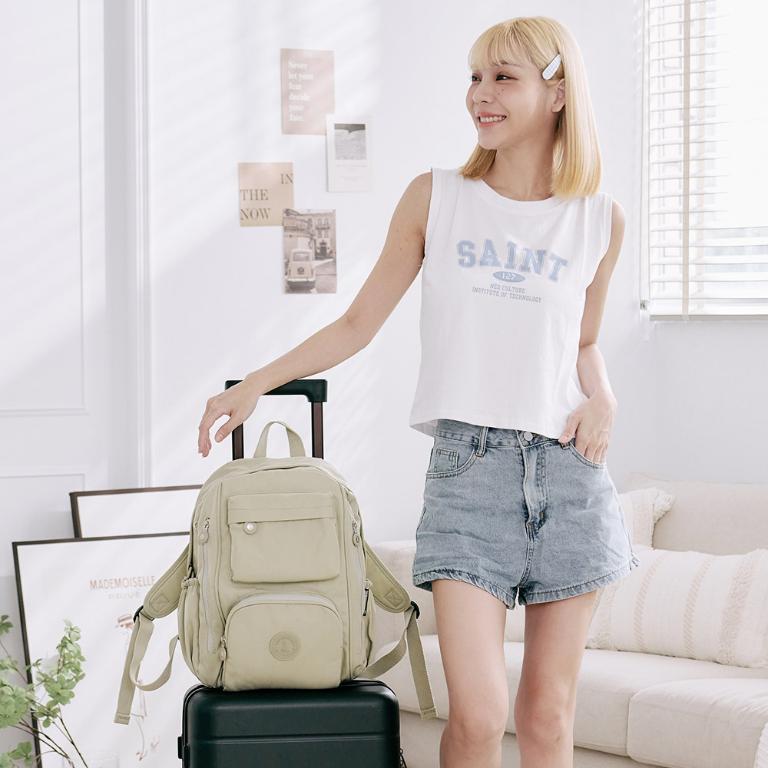 B.S.D.S冰山袋鼠 - 時光旅人 - 知性大容量附插袋後背包 - 抹茶綠【B060-2MG】