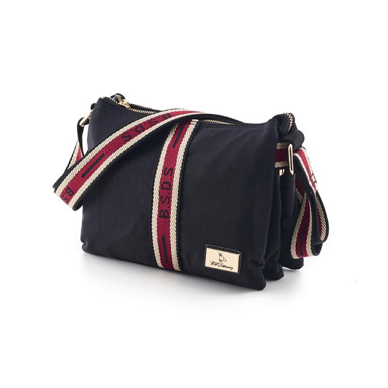 B.S.D.S冰山袋鼠 - 非常莓好 - 織帶拼接三層收納斜背包 - 紅磚黑【8003-KR】