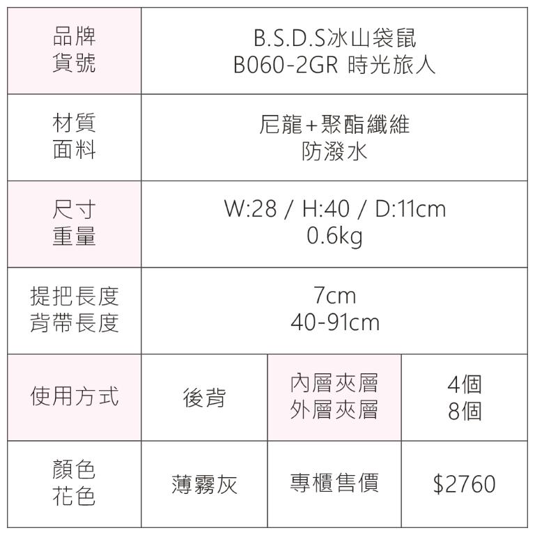 B.S.D.S冰山袋鼠 - 時光旅人 - 知性大容量附插袋後背包 - 薄霧灰【B060-2GR】