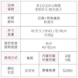 B.S.D.S冰山袋鼠 - 時光旅人 - 知性大容量附插袋胸扣後背包 - 奶茶杏【B1810-C】