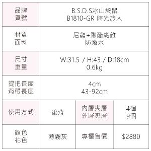 B.S.D.S冰山袋鼠 - 時光旅人 - 知性大容量附插袋胸扣後背包 - 薄霧灰【B1810-GR】