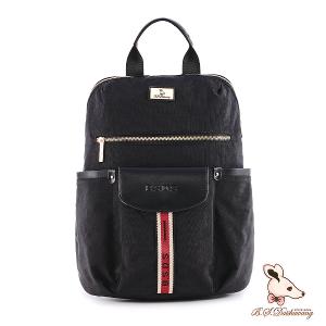 B.S.D.S冰山袋鼠 - 非常莓好 - 織帶拼接可拆式後背包 - 紅磚黑【8020-KR】