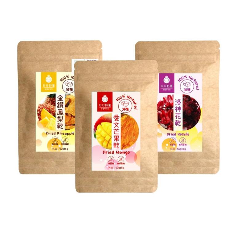日日好菓 多味果實 (低糖鳳梨乾60g x1+低糖愛文芒果乾60g x1+低糖洛神花乾60g x1)