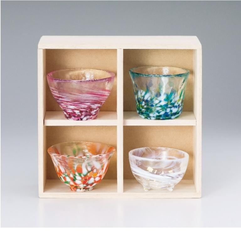 日本津輕 手作四季清酒杯禮盒組(含木盒)/1組