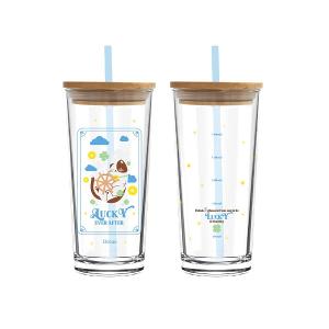Ocean 幸運貓刻度玻璃杯(贈木蓋+吸管)-570ml/1入