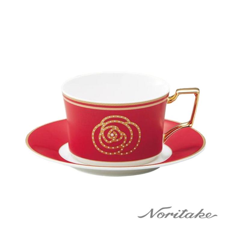 Noritake 玫瑰紅咖啡單客杯(金邊)(骨瓷)(精緻禮盒)