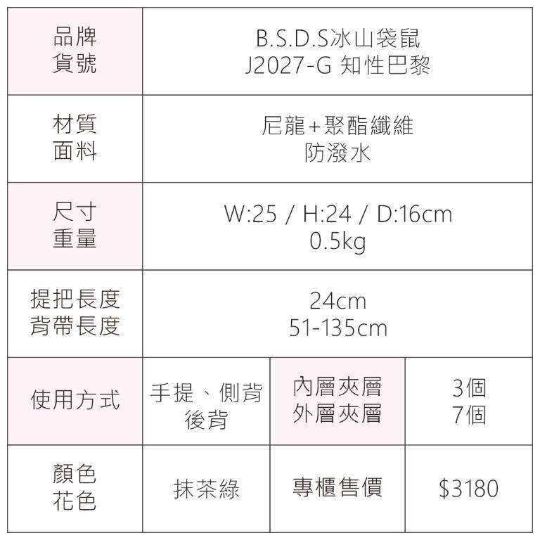 B.S.D.S冰山袋鼠 - 知性巴黎 - 優雅美學多層三用水桶包 - 抹茶綠【J2027-G】