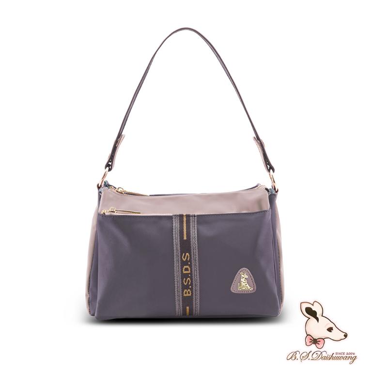 B.S.D.S冰山袋鼠 - 非常莓好 - 織帶拼接多口袋斜肩包 - 藕紫灰【7003-GU】