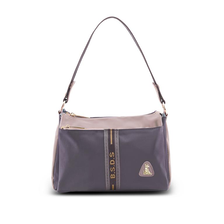 B.S.D.S冰山袋鼠 - 非常莓好 - 織帶拼接多口袋斜肩包 - 藕紫灰【7003-GU】