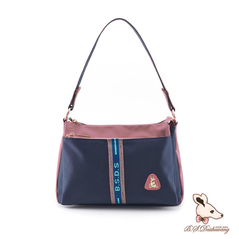 B.S.D.S冰山袋鼠 - 非常莓好 - 織帶拼接多口袋斜肩包 - 甜粉藍【7003-BP】