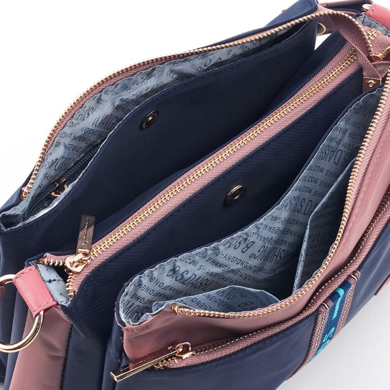 B.S.D.S冰山袋鼠 - 非常莓好 - 織帶拼接多口袋斜肩包 - 藕紫灰【7003-GU】