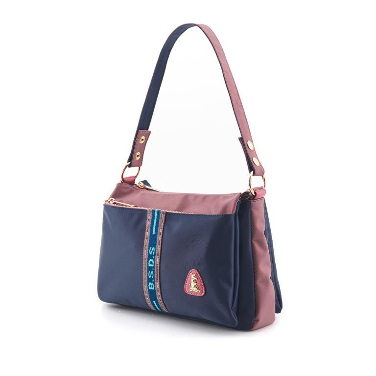 B.S.D.S冰山袋鼠 - 非常莓好 - 織帶拼接多口袋斜肩包 - 甜粉藍【7003-BP】