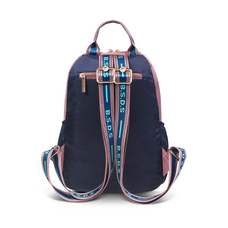 B.S.D.S冰山袋鼠 - 非常莓好 - 織帶拼接多夾層後背包 - 甜粉藍【7013-BP】