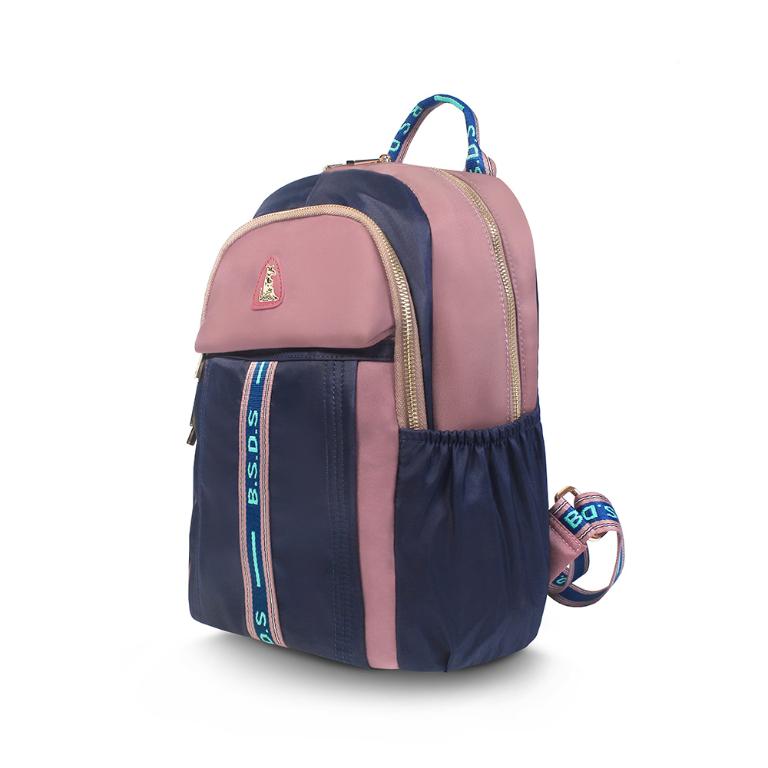 B.S.D.S冰山袋鼠 - 非常莓好 - 織帶拼接多夾層後背包 - 甜粉藍【7013-BP】